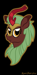 Size: 1080x2160 | Tagged: safe, artist:puperhamster, imported from derpibooru, cinder glow, summer flare, kirin, black background, bust, portrait, simple background