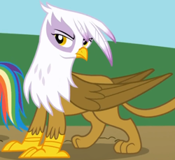 Size: 678x622 | Tagged: safe, imported from derpibooru, screencap, gilda, rainbow dash, griffon, pony, griffon the brush off, cropped, female, solo focus