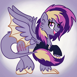 Size: 2100x2100 | Tagged: safe, artist:sjart117, imported from derpibooru, oc, oc only, oc:rhythm step, dracony, hybrid, claws, clothes, colorful, colorful wings, commission, equalizer, fangs, female, hooves, jacket, mane, sound bar, tail