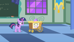 Size: 1280x720 | Tagged: safe, imported from derpibooru, screencap, twilight sparkle, pony, unicorn, the cutie mark chronicles, cart, dragon egg, egg, female, filly, filly twilight sparkle, foal, nervous, solo, spike's egg, unicorn twilight, younger