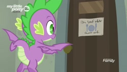 Size: 1920x1080 | Tagged: safe, imported from derpibooru, screencap, spike, dragon, the point of no return, flying, male, sign, solo, winged spike, wings, written equestrian