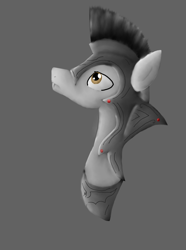 Size: 978x1317 | Tagged: safe, artist:mr100dragon100, imported from derpibooru, pony, vampire, bust, gray background, guard, simple background