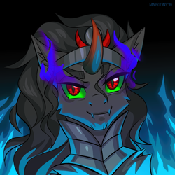 Size: 1000x1000 | Tagged: safe, artist:margony, imported from derpibooru, king sombra, pony, unicorn, bust, fangs, male, solo, sombra eyes, stallion