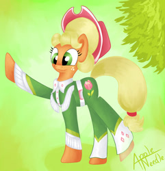 Size: 1421x1368 | Tagged: safe, artist:appleneedle, imported from derpibooru, applejack, pony, sparkle's seven, alternate hairstyle, apple chord, clothes, cute, female, hat, jackabetes, solo