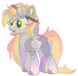 Size: 1280x1251 | Tagged: safe, artist:meimisuki, artist:xmelodyskyx, imported from derpibooru, oc, oc only, oc:rocket dust, pegasus, pony, base used, colored hooves, female, goggles, mare, rainbow hair, simple background, solo, transparent background