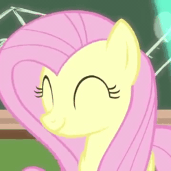 Size: 359x360 | Tagged: safe, imported from derpibooru, screencap, fluttershy, pegasus, pony, teacher of the month (episode), spoiler:interseason shorts, animated, chalkboard, cropped, cute, dancing, eyes closed, female, gif, headbob, hnnng, mare, party soft, shyabetes, smiling, solo