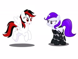Size: 2048x1536 | Tagged: safe, artist:draymanor57, derpibooru exclusive, imported from derpibooru, oc, oc:blackjack, oc:morning glory (project horizons), cyborg, pegasus, pony, unicorn, fallout equestria, fallout equestria: project horizons, amputee, cyber legs, cybernetic legs, fanfic art, female, gloryjack, lesbian, oc x oc, race swap, scrunchy face, shipping