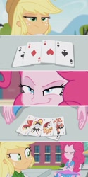 Size: 1075x2151 | Tagged: safe, imported from derpibooru, screencap, applejack, pinkie pie, equestria girls, equestria girls (movie), rainbow rocks, card game, exploitable meme, meme, pinkie sly, poker