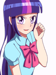 Size: 1080x1440 | Tagged: safe, artist:tastyrainbow, derpibooru exclusive, imported from derpibooru, twilight sparkle, human, equestria girls, anime, blushing, bust, cute, female, humanized, looking at you, smiling, solo, twiabetes