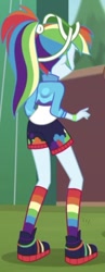 Size: 249x639 | Tagged: safe, imported from derpibooru, screencap, rainbow dash, equestria girls, equestria girls series, festival filters, spoiler:eqg series (season 2), bracelet, clothes, cropped, female, jewelry, ponytail, rainbow socks, rainbutt dash, rear view, shoes, sneakers, socks, solo, striped socks