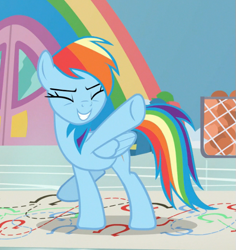 Size: 579x614 | Tagged: safe, imported from derpibooru, screencap, rainbow dash, pegasus, pony, she's all yak, beautiful, best pony, cropped, cute, dancing, dashabetes, eyes closed, fabulous, female, mare, raised hoof, smiling, solo, underhoof