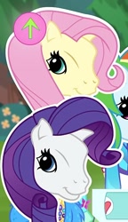 Size: 414x720 | Tagged: safe, imported from derpibooru, screencap, fluttershy, rainbow dash, rarity, equestria girls, equestria girls series, festival filters, spoiler:eqg series (season 2), betcha can't make a face crazier than this, cropped, female, g3, g3 faic, g3 pony face (filter), g3 to equestria girls, g3 to g4, g4, generation leap, not an edit, pinkie blind, pony face