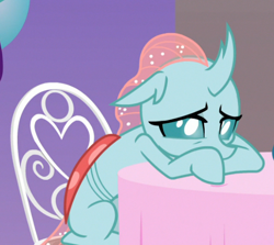 Size: 564x504 | Tagged: safe, imported from derpibooru, screencap, ocellus, changedling, changeling, she's all yak, chair, cropped, cute, diaocelles, female, sad, sad face, sitting, solo, sulking, table