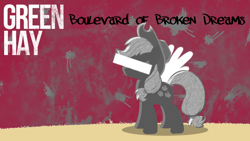 Size: 1192x670 | Tagged: artist needed, safe, imported from derpibooru, applejack, pegasus, pony, album cover, black and white, boulevard of broken dreams, censor bar, censored, female, grayscale, green day, mare, monochrome, paint, parody, pun, solo, song reference