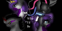 Size: 1366x696 | Tagged: safe, artist:lullabyjak, imported from derpibooru, king sombra, oc, oc:ombre nightfall, pony, unicorn, animatic cover