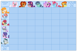 Size: 5955x3997 | Tagged: safe, artist:calibykitty, artist:midnightamber, imported from derpibooru, clear sky, cloudy quartz, cookie crumbles, cup cake, mrs. paleo, pear butter, posey shy, princess cadance, spoiled rich, stellar flare, stormy flare, twilight velvet, windy whistles, oc, pony, common ground, adoptable, adopts, breeding grid, commission, custom, customized toy, implied magical lesbian spawn, irl, photo, toy