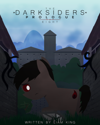 Size: 2400x3000 | Tagged: safe, artist:darksoma, imported from derpibooru, oc, oc only, oc:lucas eight, earth pony, pony, black vine, brick wall, castle, cover art, fanfic art, high res, mountain, overgrown, prologue, solo, species:darksider, tall grass, the darksiders: prologue, void crystal