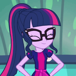 Size: 400x400 | Tagged: safe, imported from derpibooru, screencap, sci-twi, twilight sparkle, equestria girls, equestria girls series, i'm on a yacht, spoiler:eqg series (season 2), cropped, cute, eyes closed, female, glasses, new outfit, solo, twiabetes