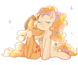 Size: 1200x1000 | Tagged: safe, alternate version, artist:whiskyice, imported from derpibooru, applejack, pear butter, earth pony, pony, background removed, eyes closed, female, mare, mother and daughter, simple background, transparent background