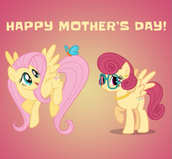 Size: 543x504 | Tagged: safe, imported from derpibooru, fluttershy, posey shy, butterfly, pony, facebook, female, fluttershy month, flying, like mother like daughter, like parent like child, mother and daughter, mother's day, official