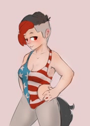 Size: 857x1200 | Tagged: safe, artist:elijah, imported from derpibooru, oc, oc:bella, satyr, american flag, american flag bikini, bikini, clothes, parent:oc:miss eri, swimsuit