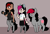 Size: 1207x816 | Tagged: safe, artist:/d/non, imported from derpibooru, oc, oc:bella, oc:hiki, oc:miss eri, earth pony, satyr, cat ears, clothes, compression shorts, dumbbell (object), parent:oc:miss eri, spats, style emulation, the loud house, undercut, weights