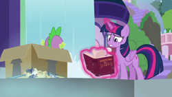 Size: 1920x1080 | Tagged: safe, imported from derpibooru, screencap, spike, twilight sparkle, alicorn, the point of no return, book, box, twilight sparkle (alicorn), waterfall