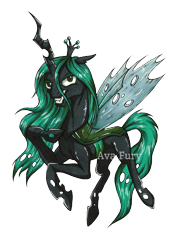 Size: 2480x3508 | Tagged: safe, artist:avafury, imported from derpibooru, queen chrysalis, changeling, changeling queen, female, grin, hoof on chest, signature, simple background, smiling, solo, transparent background