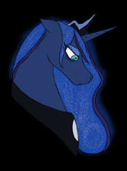 Size: 630x850 | Tagged: safe, artist:samsx22, imported from derpibooru, princess luna, pony, black background, bust, ethereal mane, female, floppy ears, jewelry, lidded eyes, looking down, mare, regalia, simple background, solo, starry mane, tired