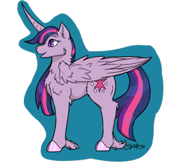 Size: 1000x950 | Tagged: safe, artist:samsx22, imported from derpibooru, twilight sparkle, alicorn, pony, cheek fluff, chest fluff, curved horn, ear fluff, ethereal mane, female, fluffy, horn, long horn, mare, open mouth, profile, simple background, solo, starry mane, transparent background, twilight sparkle (alicorn), unshorn fetlocks, wing fluff