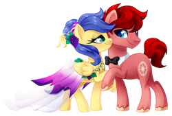 Size: 1024x691 | Tagged: safe, artist:xnightmelody, imported from derpibooru, oc, oc only, oc:north star, oc:wineberry, earth pony, pegasus, pony, clothes, dress, duo, female, gala dress, male, mare, simple background, stallion, transparent background, winestar