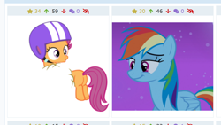 Size: 1280x720 | Tagged: safe, imported from derpibooru, rainbow dash, scootaloo, pony, derpibooru, juxtaposition, meta