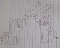 Size: 556x445 | Tagged: safe, artist:nightshadowmlp, imported from derpibooru, applejack, pony, applejack's hat, cowboy hat, hat, lined paper, self paradox, self ponidox, stetson, stylistic suck, traditional art