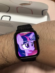 Size: 4032x3024 | Tagged: safe, imported from derpibooru, screencap, twilight sparkle, alicorn, pony, horse play, apple watch, cropped, discussion in the comments, faic, irl, photo, twilight sparkle (alicorn), watch, wavy mouth