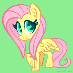 Size: 900x900 | Tagged: safe, artist:spacekitsch, deleted from derpibooru, imported from derpibooru, fluttershy, pegasus, pony, female, green background, mare, simple background, solo