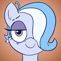 Size: 800x800 | Tagged: safe, artist:comfyplum, imported from derpibooru, oc, oc only, oc:sleepy treat, earth pony, pony, bust, female, front view, gradient background, hair over one eye, icon, lidded eyes, mare, portrait, smiling, solo