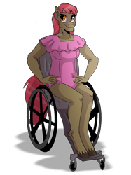 Size: 2048x2732 | Tagged: safe, artist:percy-mcmurphy, imported from derpibooru, oc, oc only, oc:çidra rosa (jemvi), anthro, earth pony, unguligrade anthro, clothes, colored, colored hooves, one-piece swimsuit, paraplegic, paraplegic mare, pink mane, swimsuit, wheelchair