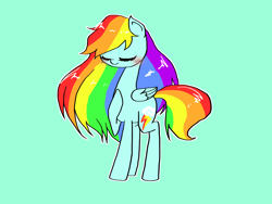 Size: 1600x1200 | Tagged: safe, artist:destroyer_aky, imported from derpibooru, rainbow dash, pegasus, pony, alternate hairstyle, blushing, eyes closed, female, pixiv, simple background, solo