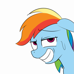 Size: 625x625 | Tagged: safe, artist:baigak, imported from derpibooru, rainbow dash, pegasus, pony, awkward smile, bust, female, lidded eyes, portrait, simple background, smiling, solo, sweat, white background