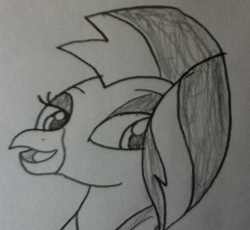 Size: 500x460 | Tagged: safe, artist:lunashy21, imported from derpibooru, silverstream, classical hippogriff, hippogriff, she's all yak, cute, diastreamies, pencil drawing, scene interpretation, traditional art