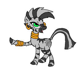 Size: 511x446 | Tagged: safe, artist:vinny van yiffy, imported from derpibooru, zecora, pony, zebra, bracelet, ear piercing, earring, female, jewelry, necklace, piercing, quadrupedal, raised leg, simple background, solo, white background