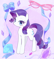 Size: 1400x1531 | Tagged: safe, artist:kkmrarar, imported from derpibooru, rarity, pony, unicorn, bow, cute, cutie mark, diamond, female, gem, glasses, jewel, mare, raribetes, solo