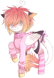 Size: 793x1136 | Tagged: safe, artist:shiromidorii, imported from derpibooru, oc, oc only, oc:sosuke, pegasus, pony, bow, clothes, female, leonine tail, mare, simple background, socks, solo, striped socks, sweater, tail bow, transparent background