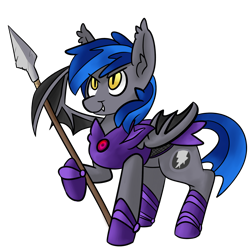 Size: 2100x2100 | Tagged: safe, artist:myahster, imported from derpibooru, oc, oc only, oc:styxus, bat pony, pony, bat wings, fangs, gem, gem in armor, guard, male, night guard, salute, smiling, solo, wings