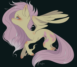 Size: 2300x2000 | Tagged: safe, artist:labglab, imported from derpibooru, fluttershy, pegasus, pony, black background, female, knee blush, mare, rcf community, simple background, solo, unshorn fetlocks, wings