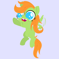 Size: 2000x2000 | Tagged: safe, anonymous artist, imported from derpibooru, oc, oc only, oc:apple flutter, pegasus, pony, series:fm holidays, big eyes, blank flank, female, filly, flying, freckles, lineless, no pupils, offspring, open mouth, parent:big macintosh, parent:fluttershy, parents:fluttermac, purple background, simple background, smiling, solo, tooth gap