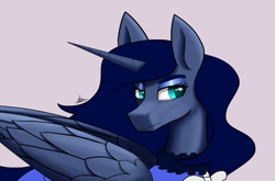 Size: 859x568 | Tagged: safe, artist:zachc, imported from derpibooru, princess luna, alicorn, pony, clothes, female, horn, simple background, solo, wings, wip