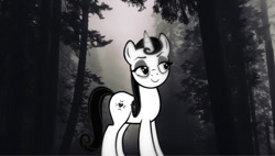 Size: 666x377 | Tagged: safe, edit, editor:undeadponysoldier, imported from derpibooru, moonlight raven, pony, unicorn, dark forest, eyeliner, female, fog, forest, goth, gothic eyeliner, irl, makeup, mare, mist, photo, ponies in real life, solo, tree