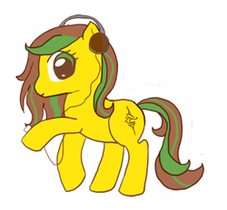 Size: 352x327 | Tagged: safe, artist:eruanna, imported from derpibooru, oc, oc only, oc:thunderjolt, pony, brown, earth, female, green, headphones, ipod, lightning, solo, yellow