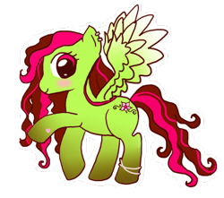 Size: 385x340 | Tagged: safe, artist:eruanna, imported from derpibooru, oc, oc only, oc:pixieblossom, pegasus, pony, bracelet, brown, ear piercing, earring, green, jewelry, piercing, pink, solo